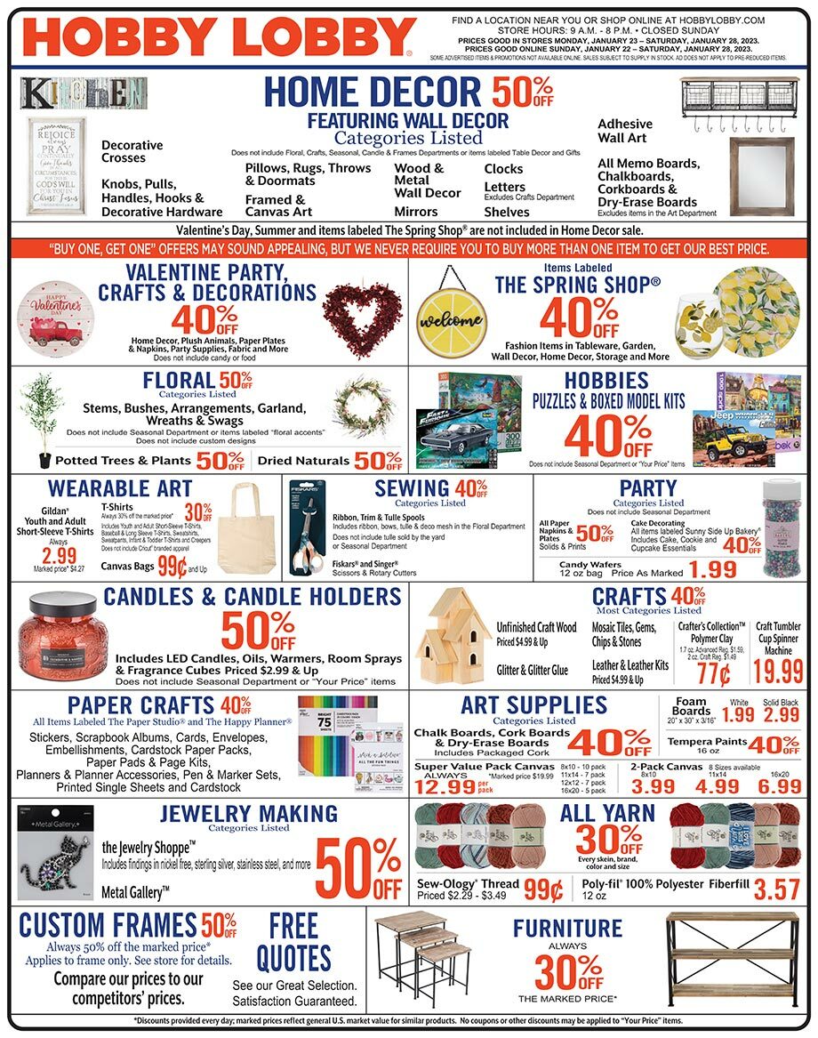 Hobby Lobby Weekly Ad From January 22   1 