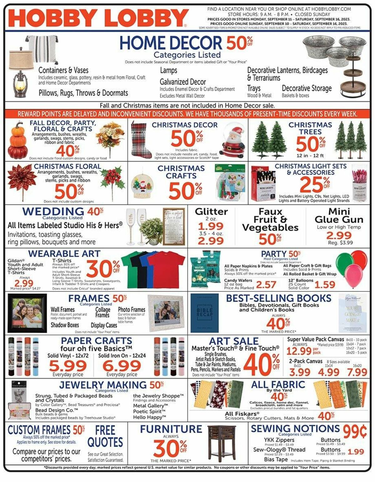 Hobby Lobby Weekly Ad From September 10