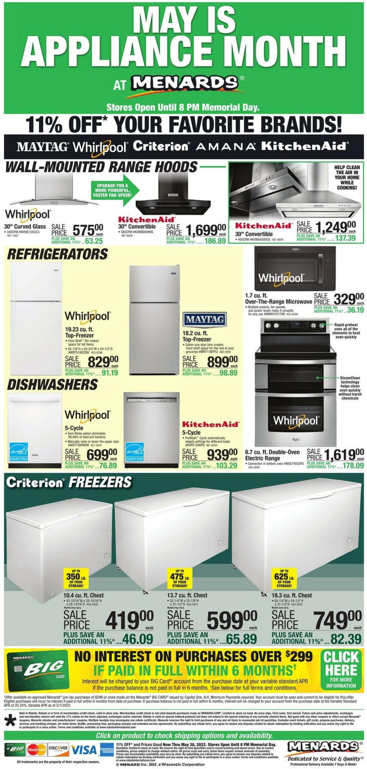 Menards Memorial Day Appliance Event Weekly Ads & Special Buys from May 19