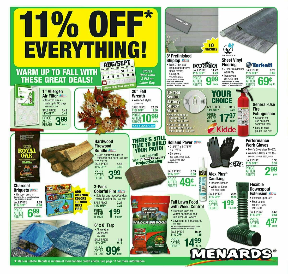 Menards 11% REBATE SALE Weekly Ads & Special Buys From August 30