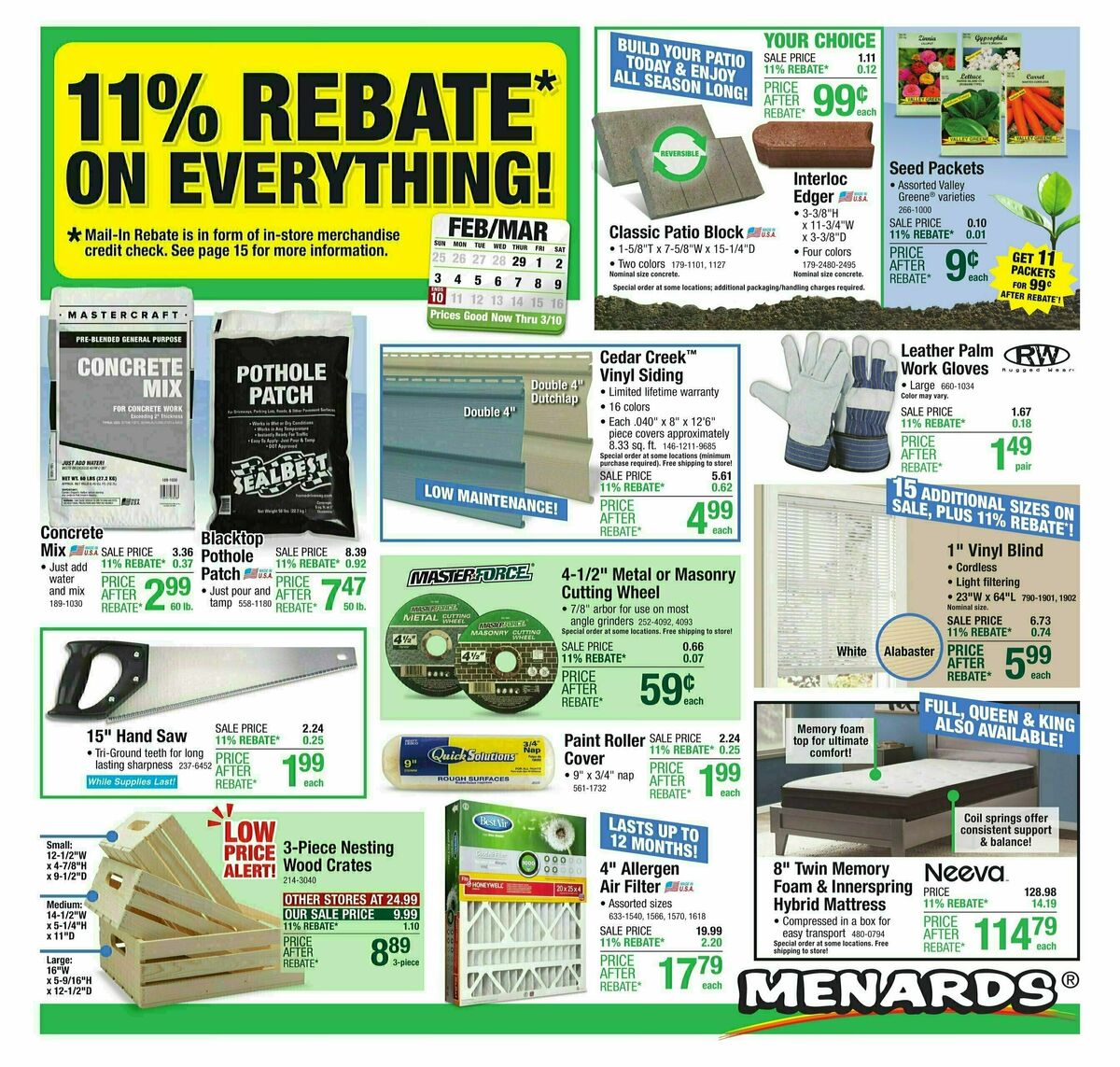 Menards 11 Rebate Sale Weekly Ads & Special Buys from February 28