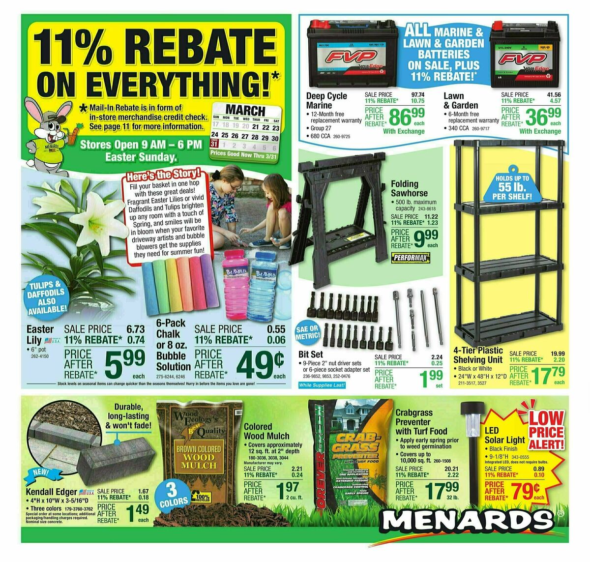 Menards 11% Rebate Sale Weekly Ads & Special Buys from March 20