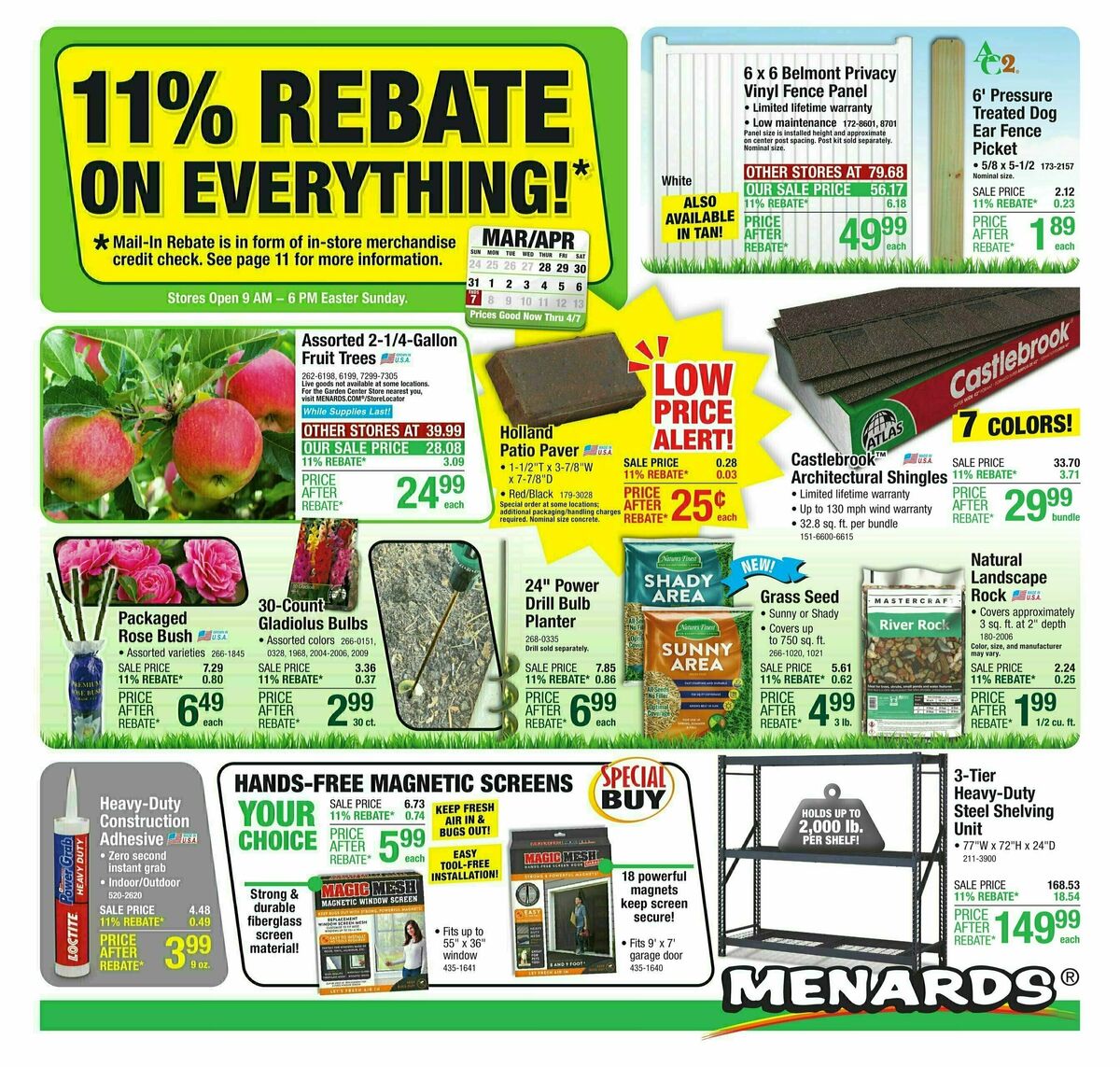 Menards 11% Rebate Sale Weekly Ads & Special Buys from March 27